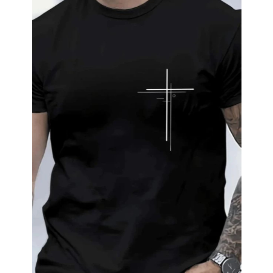 Camiseta Masculina Estampa Cruz Dupla Religião Tecido premium 100% Algodão