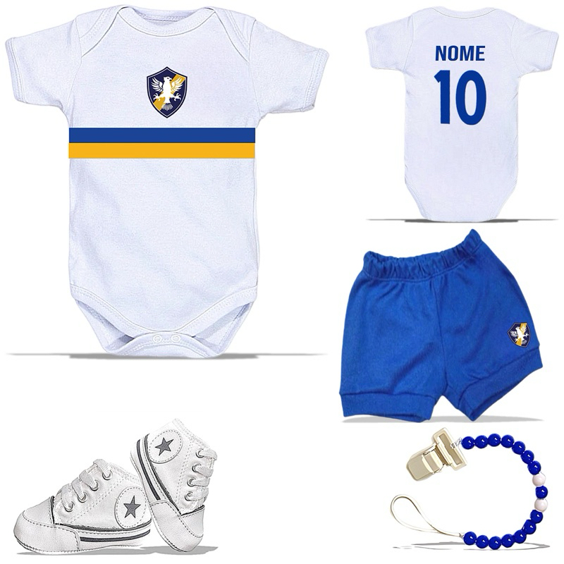 Uniforme 4 Pcs Com Nome Time Retrô FC Personalizado Body de Bebê P/ Presente Mesversário em Algodão
