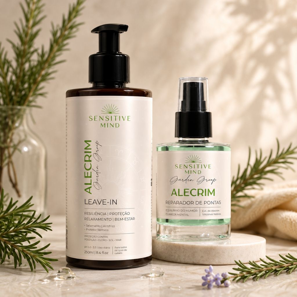 Kit Leave-in e Sérum Alecrim Capilar Cabelos Macios Reparador de Pontas Antifrizz Finalizador Sensitive Mind