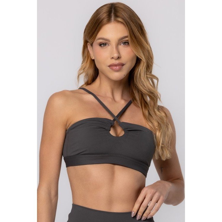 Top Decote Gota em Poliamida Puresense Cinza Asphalt