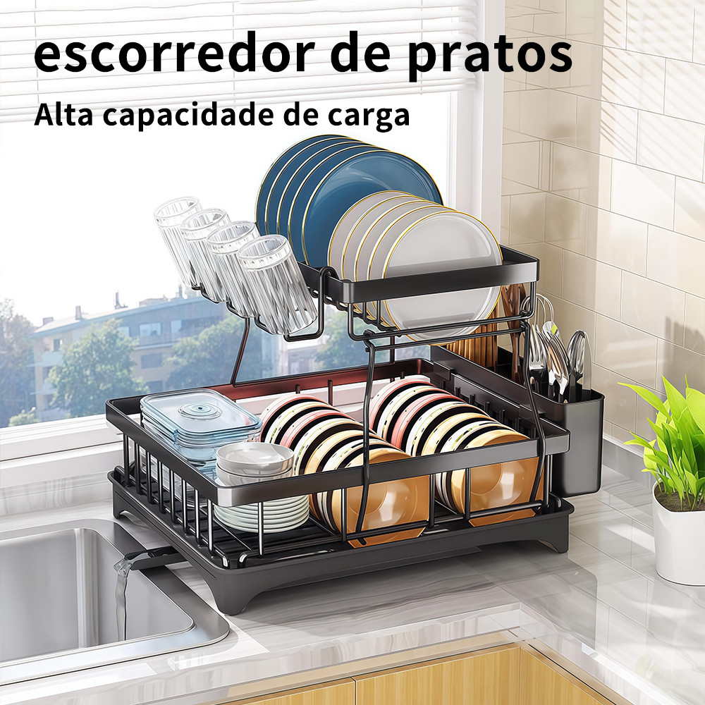 Escorredor de Louça Aço Inoxidável Durável Resistente Prático para Pratos Talheres Copos na Cozinha Casa Apartamento
