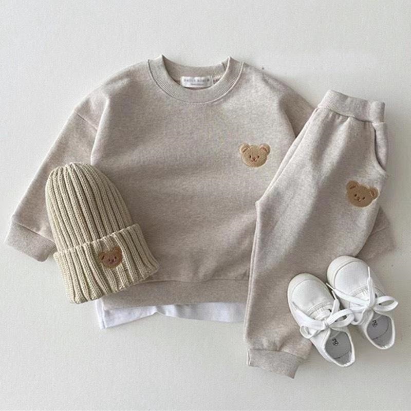 Moda Meninos Meninas Conjuntos De Roupas De Outono Kids Sports Bear Sweatshirt Calças 2Pcs Fatos De Treino 1-5 Anos