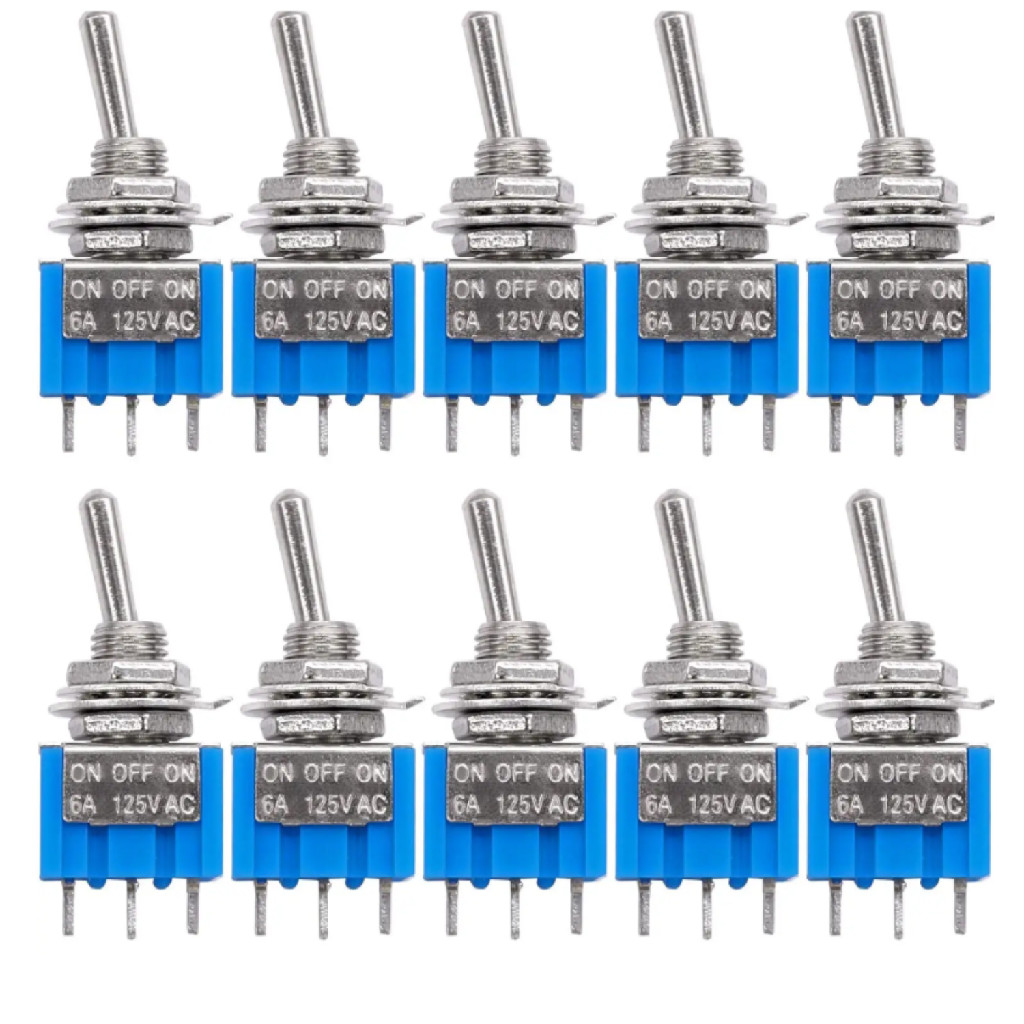 10 INTERRUPTOR  BOTAO CHAVE ALAVANCA ON OFF ON 3 PINOS 3 POSIÇÕES MTS-103 ac 125v/6a 250v/3a