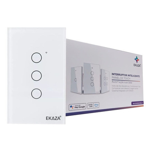 Interruptor Inteligente Vidro Touch Branco Wifi 3 Botões