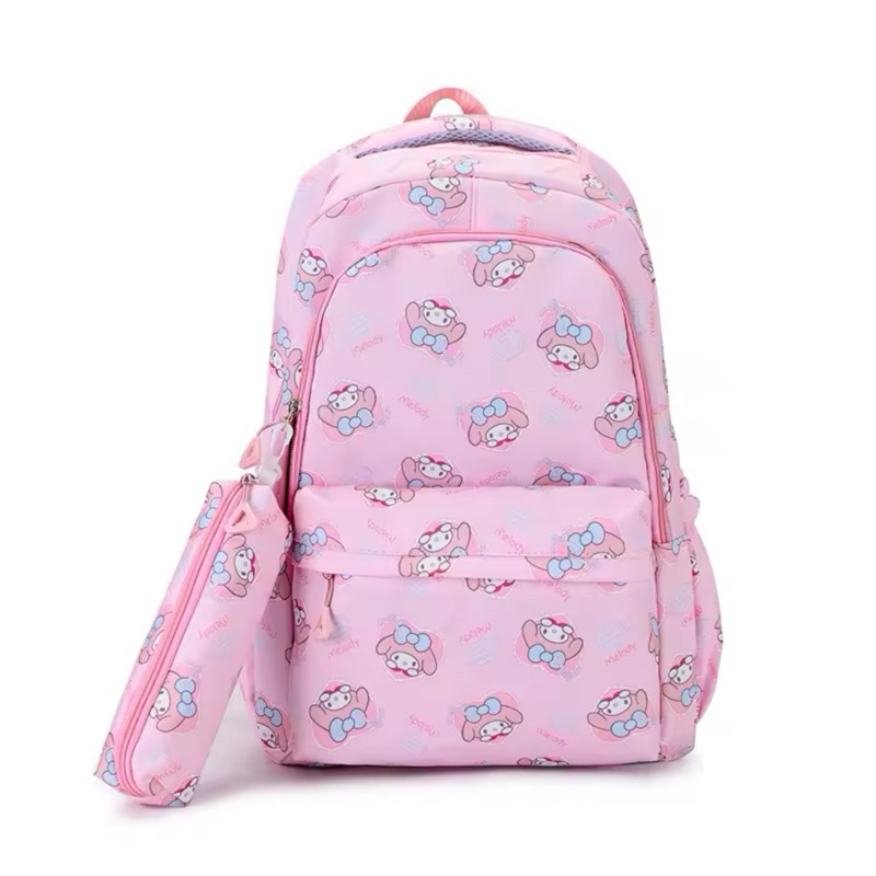 Mochila Escolar com Estojo Sanrio Hello Kitty My Melody Cinnamoroll
