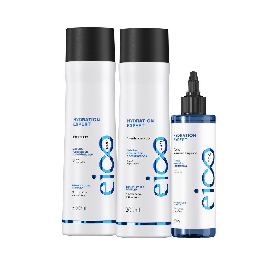 Shampoo Hydration Eico Pro e Condicionador 300 Máscara Liquida Hidratação Seladora Termo Protetora 200ml