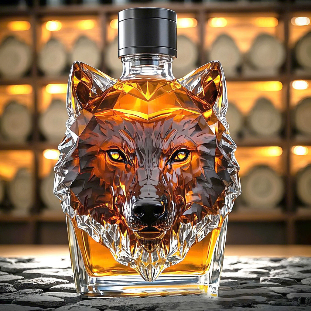 Whiskey Bottle with Wolf Head Design High Borosilicate Glass Decanter 300ml Leak-proof Seal for Home