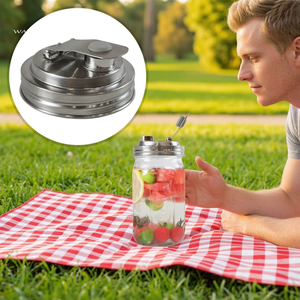 Everyday Beverage Jar Accessories Wide Mouth Mason Lids Reusable Stainless Steel with Leak-proof Silicone Seal Metal for