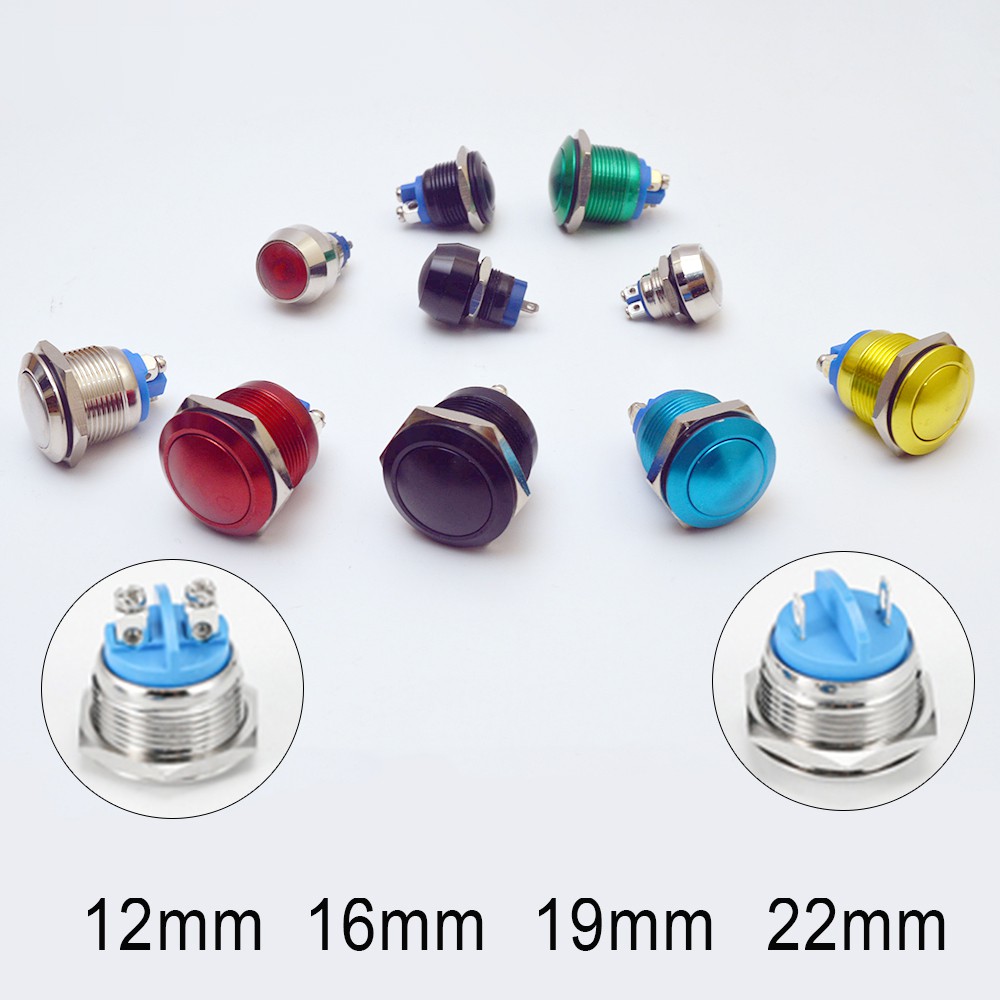 22/19/16/12mm Metal Push Button Momentary Waterproof  Screw Switch 12v 24v