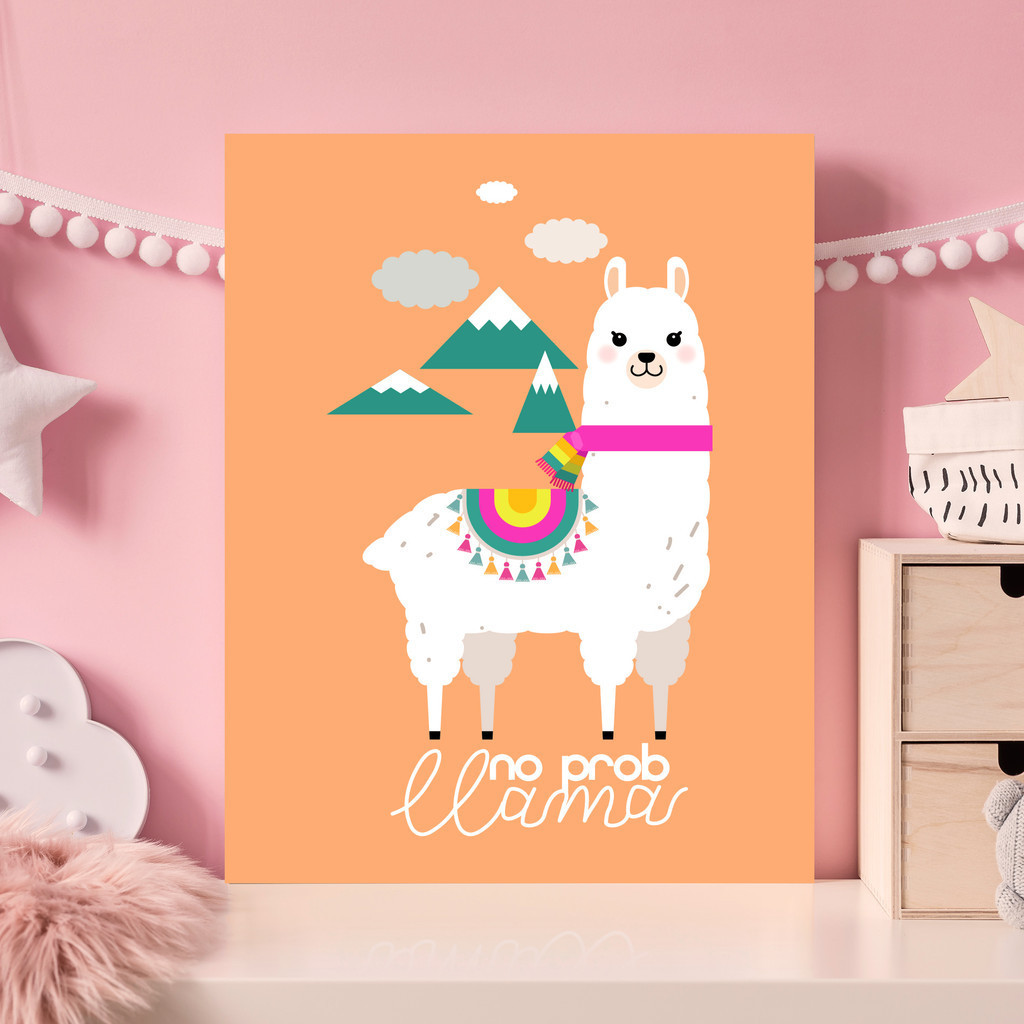 Placa Decorativa Lhama Laranja No Problem MDF 30x40cm