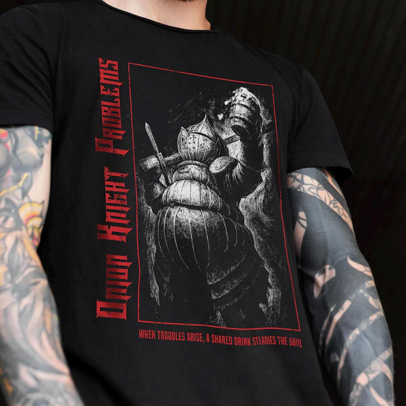 Camiseta Onion Knight Problems Preta De Algodão Manga Curta, Estampa Gótica De Cavaleiro De Armadura, Estilo Grunge Vint