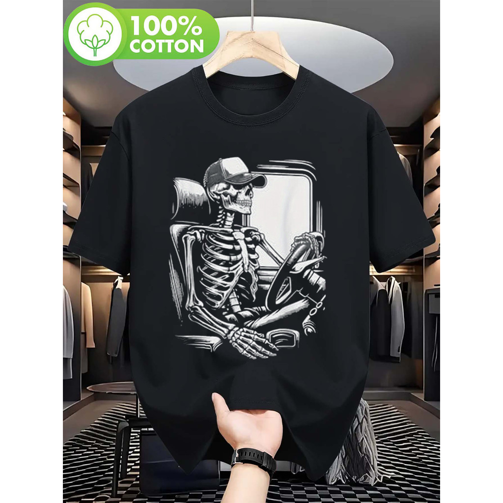 Camiseta 2026 T-shirt Camiseta Unissex Skull Trucker Design Skeleton Driver Casual Loose Fit Truck Lovers Confortável Es