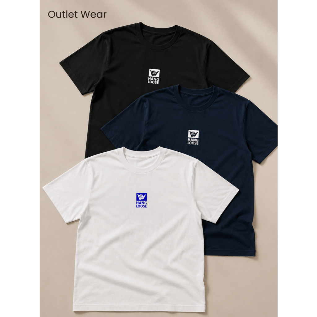 Kit 3 Camisetas Masculinas Hang Loose Algodão Regular Preta Branca e Azul-Marinho para Uso Casual
