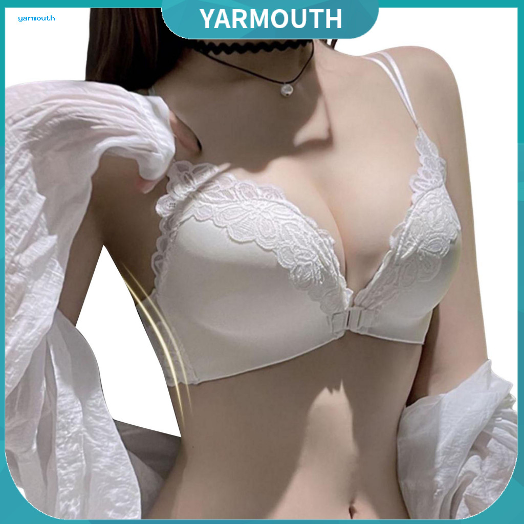 Nylon Bra Lightweight Molded Cup Lady Front Buckle Closure Lace Trim Push-up Thin Multi Straps No Steel Ring Supportive