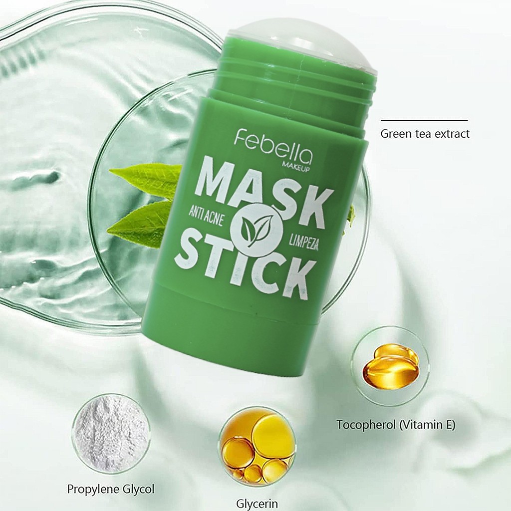Máscara Chá Verde Redutor de Cravos Anti-Acne Hidratante Clean Face Clareador Mask Stick FEBELLA