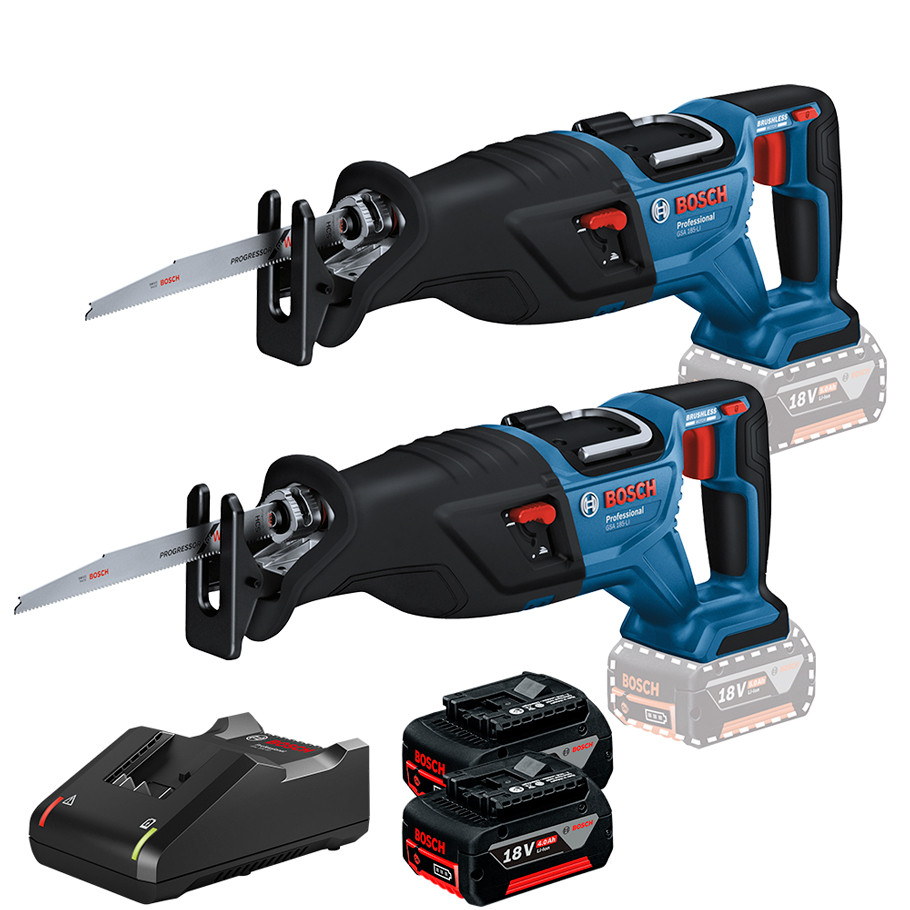 Kit com 2 Serra Sabre Motor Brushless GSA 185-LI + 2 Bateria 4Ah + Carregador Rápido Bosch