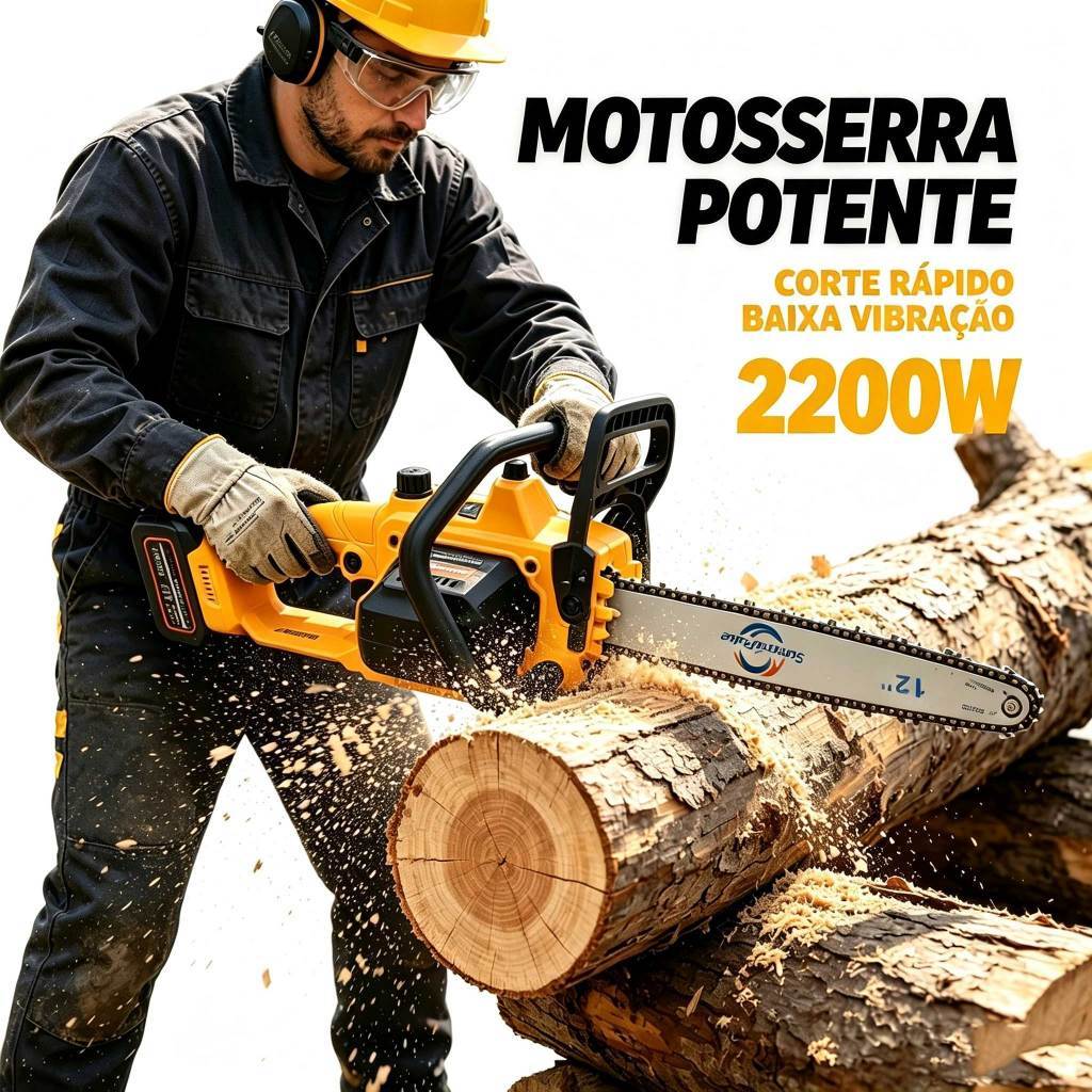 Motosserra a Bateria 12 Polegadas Profissional Portátil Brushless 2200W com 1 Baterias 1 Correntes