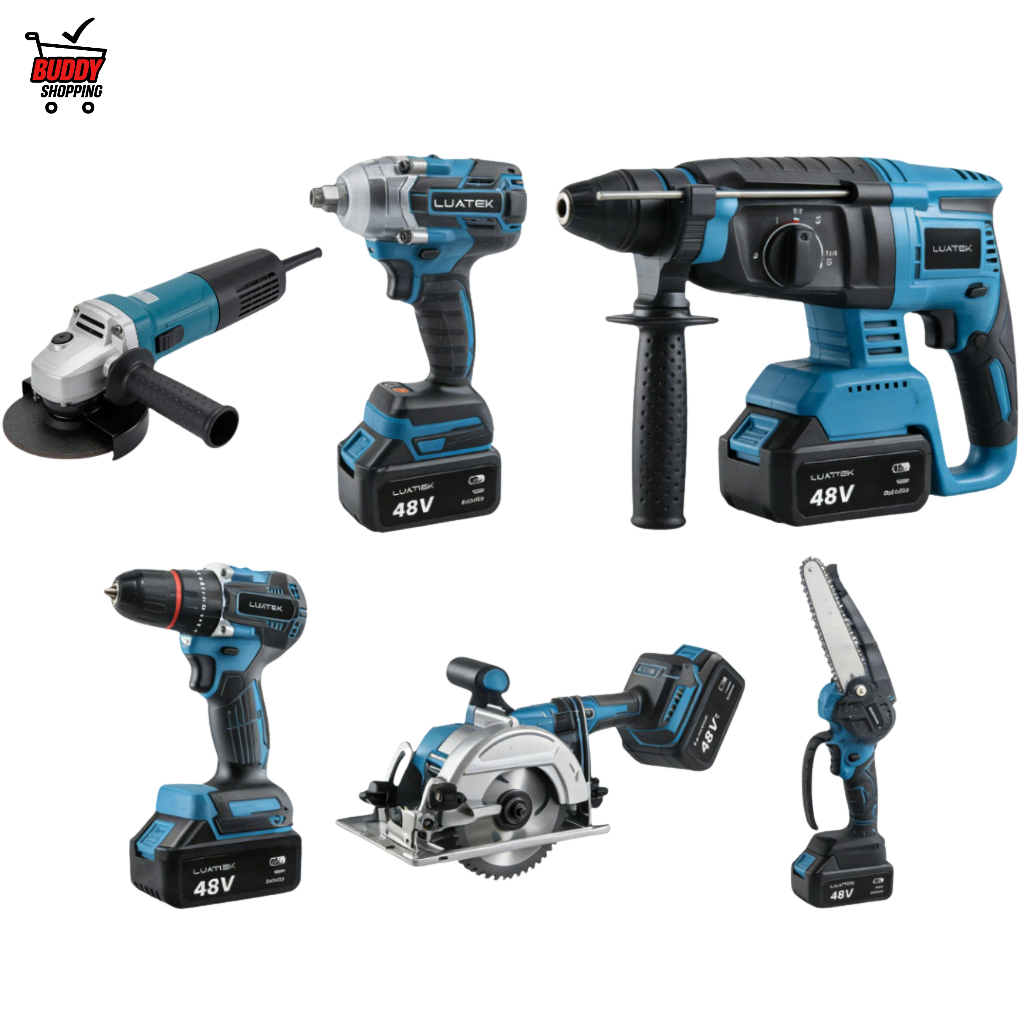 Kit 6 em 1 Brushless Furadeira Impacto Martelete Esmerilhadeira Serra Profissional  48V Luatek LWJ-300