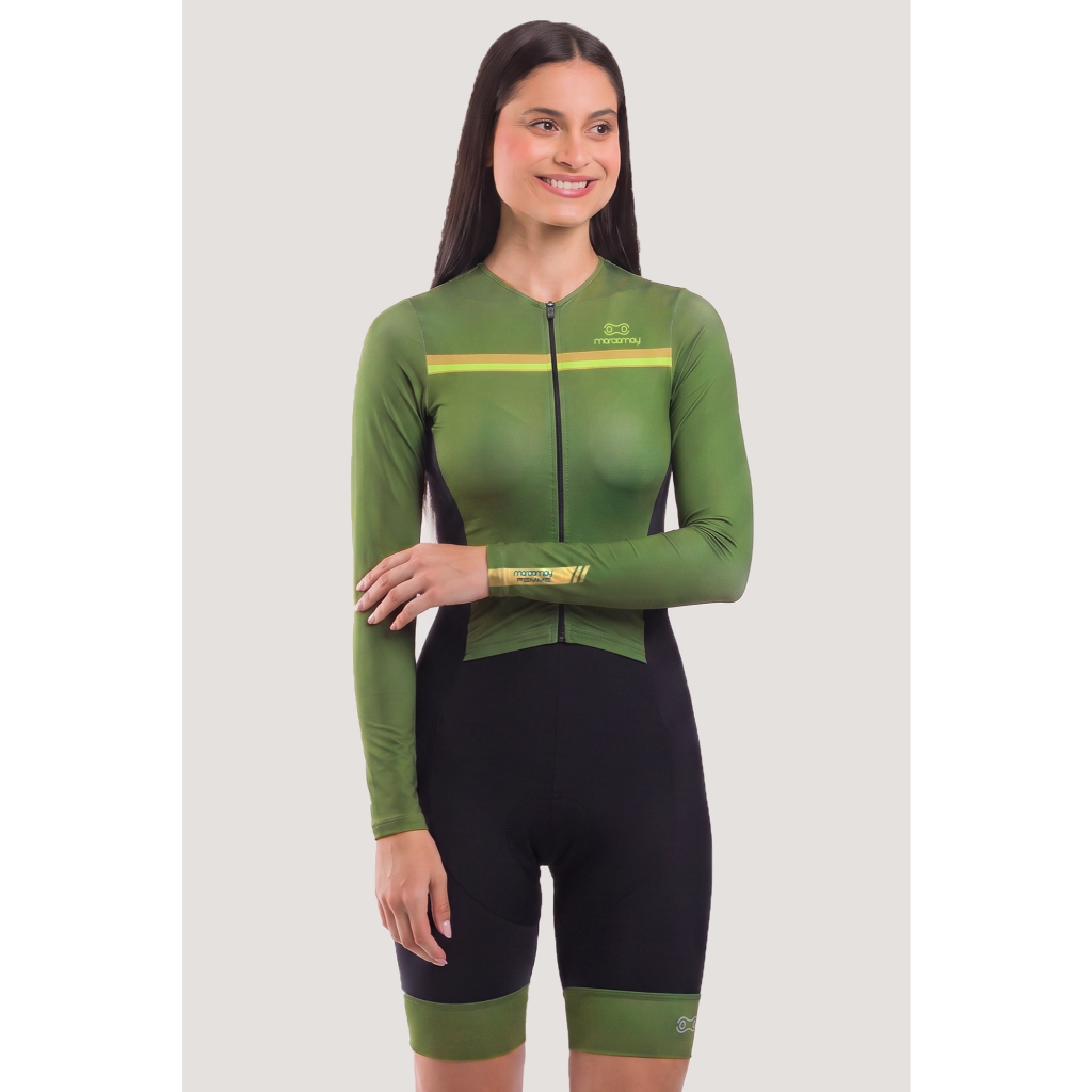 Macaquinho de Ciclismo Feminino Sport Marcio May Olive Green Verde