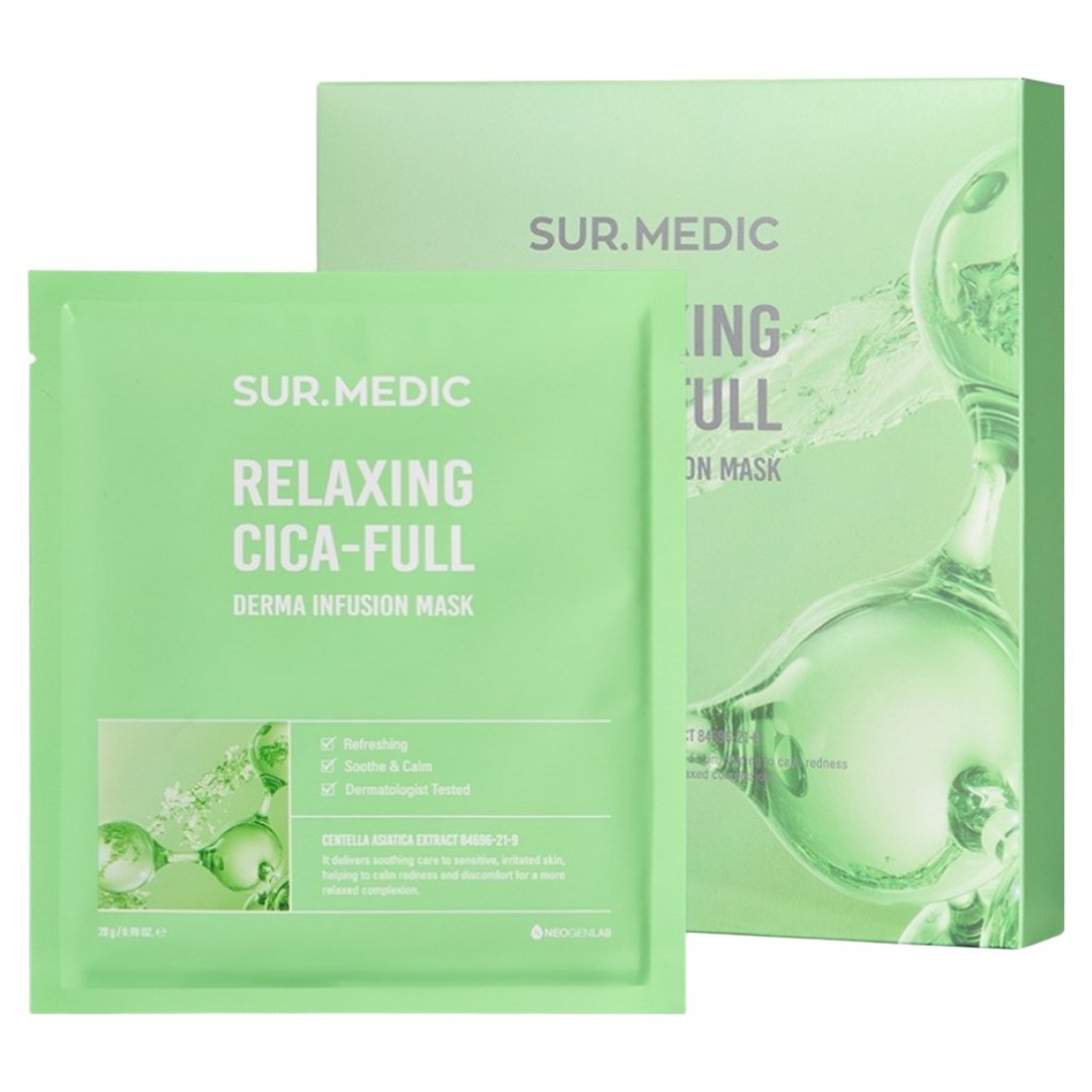 [sur.medic] Máscara Relaxante Cica-Full Derma Infusion , 28g , 10 Unidades/De Folha Coreana/Cuidado Calmante E Hidratant