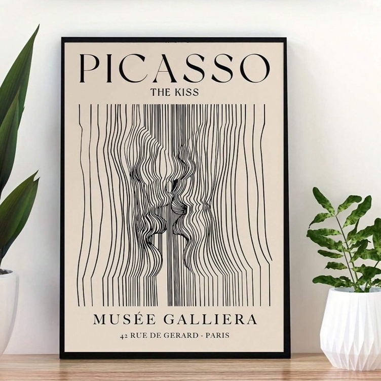 Quadros decorativos Picasso The Kiss Minimalista Linhas (1 peça)