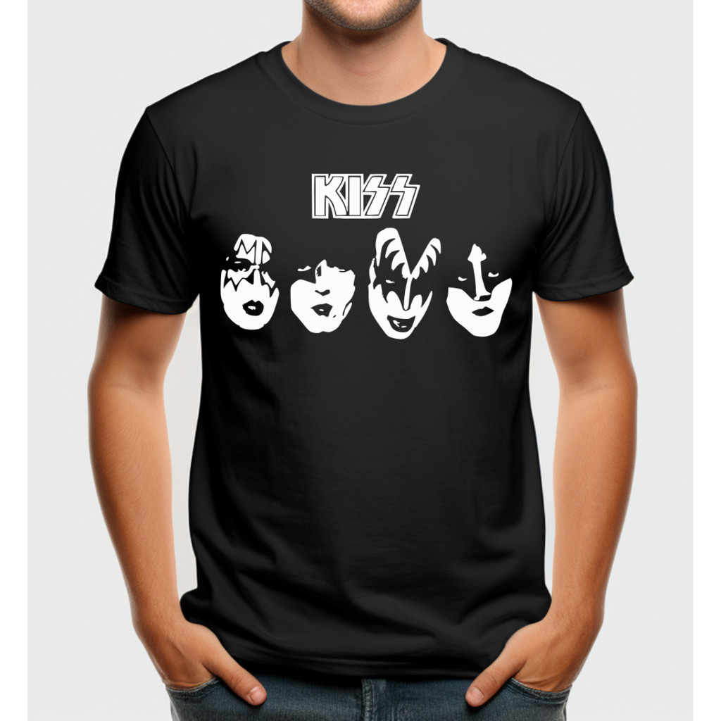 Camiseta Banda KISS Rock And Roll Estampa Ícones