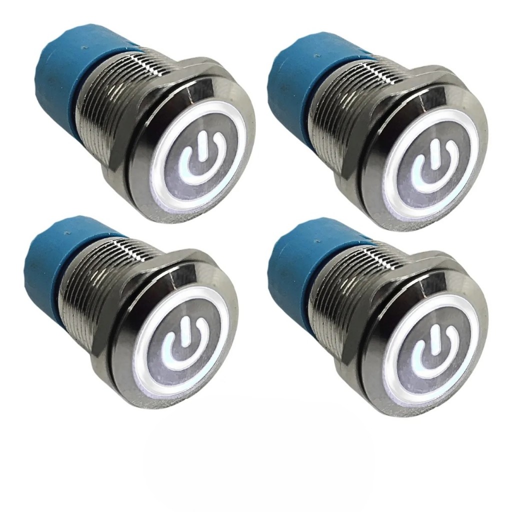 4 Botões Interruptor Liga Desliga Com Trava Power 19mm Led Branco 12v/24v