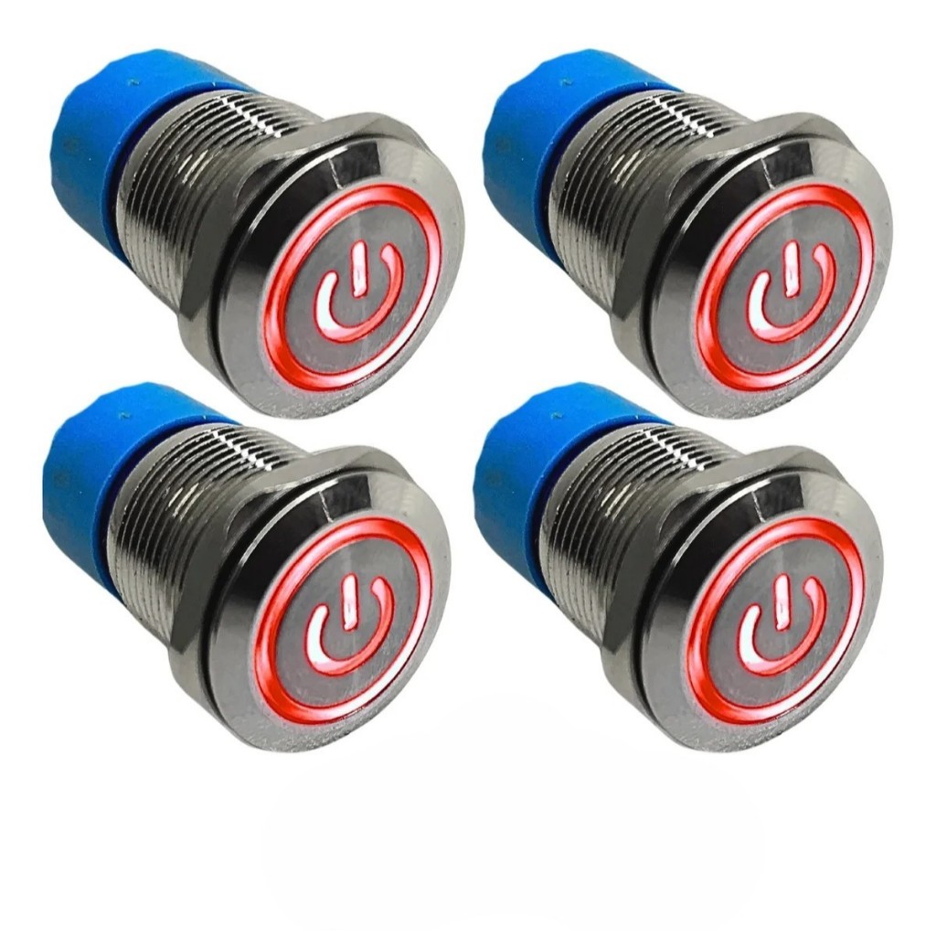 4 Botões Interruptor Liga Desliga Com Trava Power 19mm Led Vermelho 12v/24v