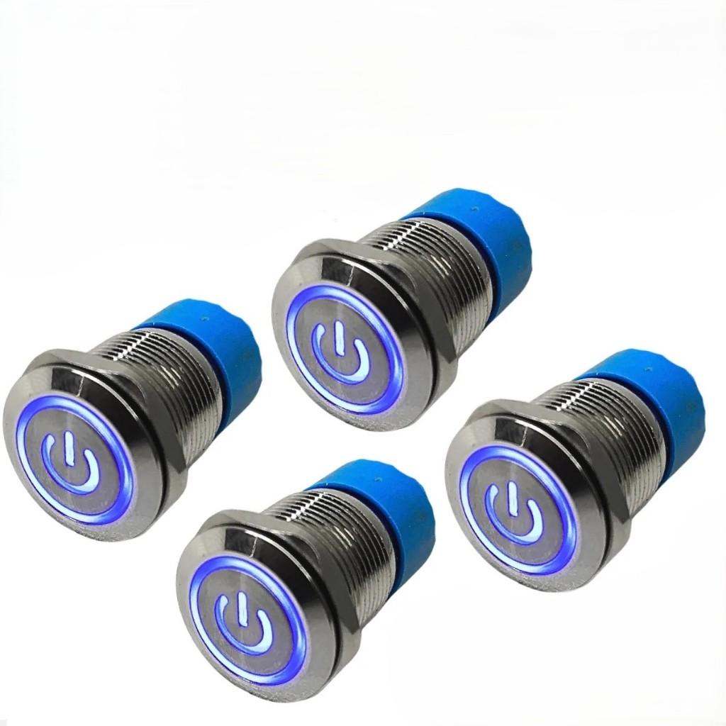 4 Botões Interruptor Liga Desliga Com Trava Power 19mm Led Azul 12v/24v