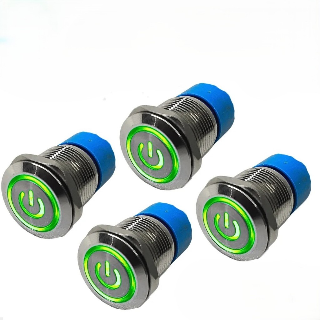 4 Botões Interruptor Liga Desliga Com Trava Power 19mm Led Verde 12v/24v