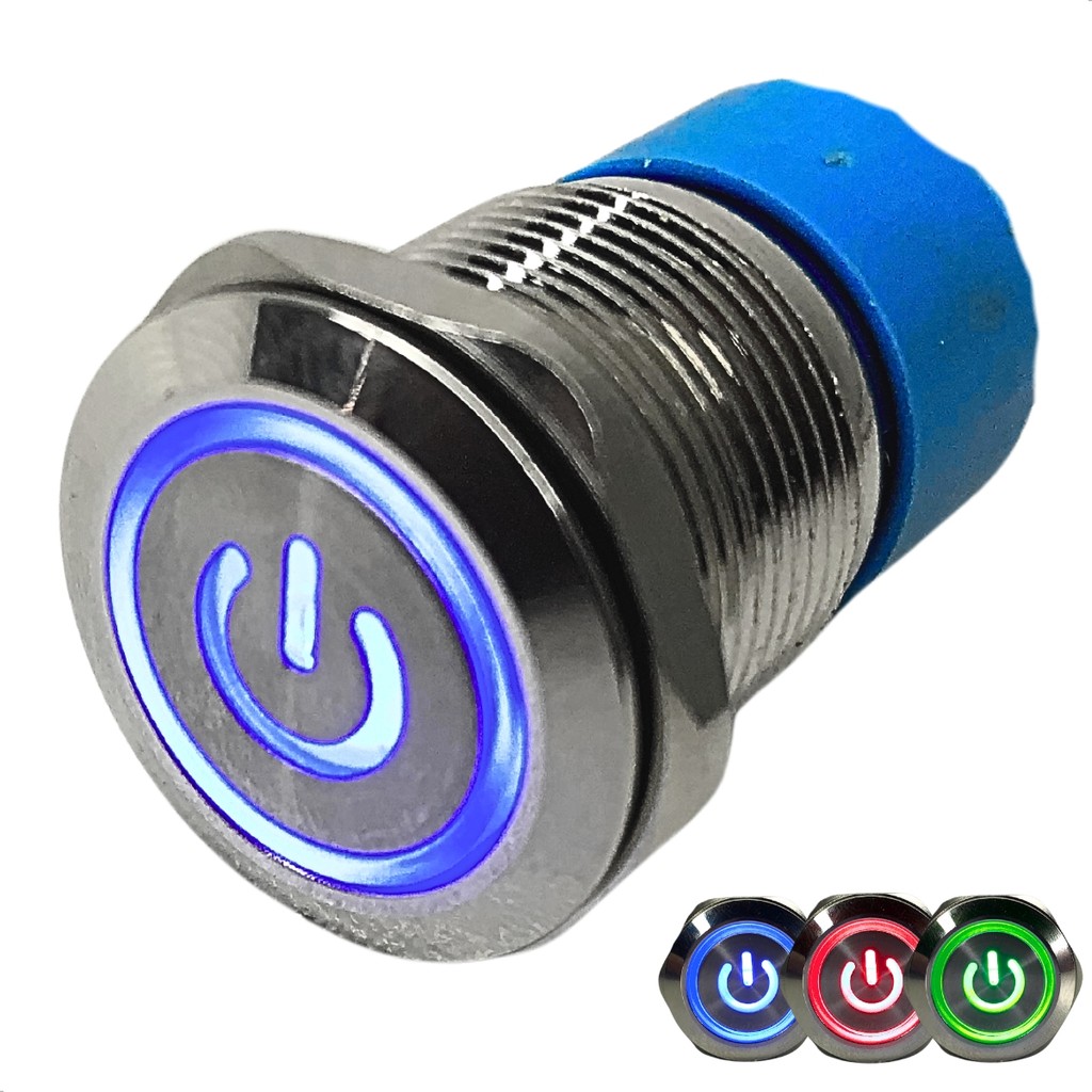 Botão Inox Led Liga Desliga 12v 19mm Interruptor Com Trava On Off Power Start Aço Inoxidável