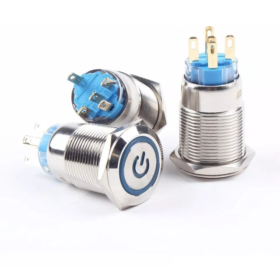 Botão Interruptor Liga Desliga On Off Power 19mm C/ Trava C/ Led Inox Resistente Água Não Enferruja Antivandalismo