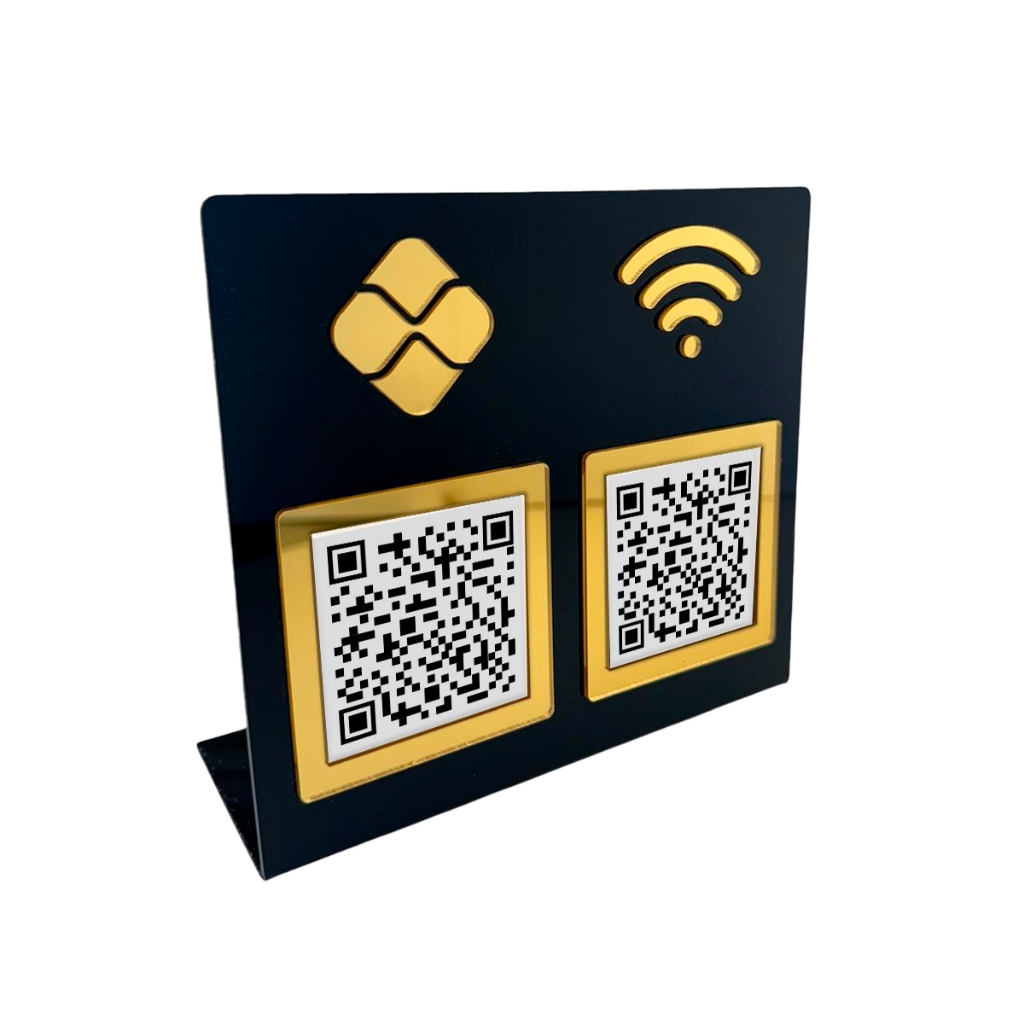 Placa Pix Wi-Fi Acrílico QR Code Pagamento Digital Expositor Mesa Balcão Lojas Restaurantes
