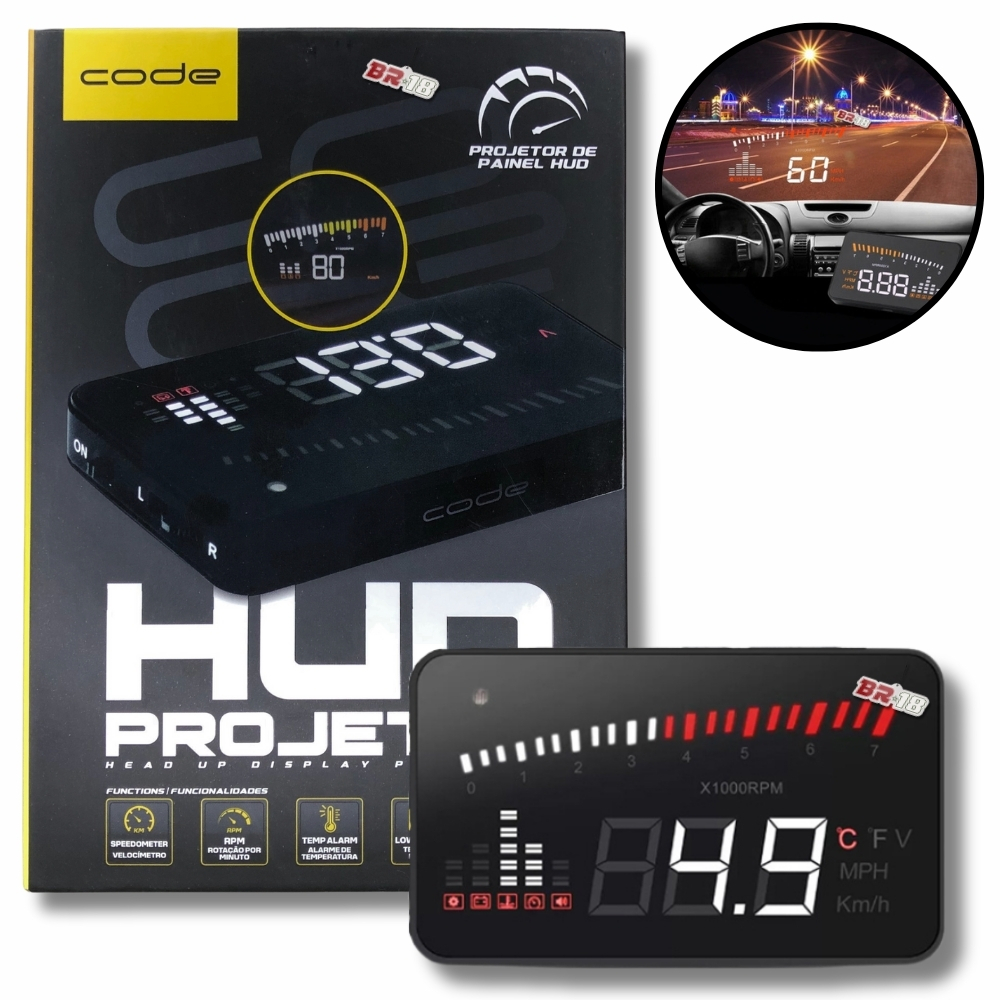 Conta Giro Hud Velocímetro Digital Projetor Parabrisa Carro OBD2 Code by Tech One Ano 2009