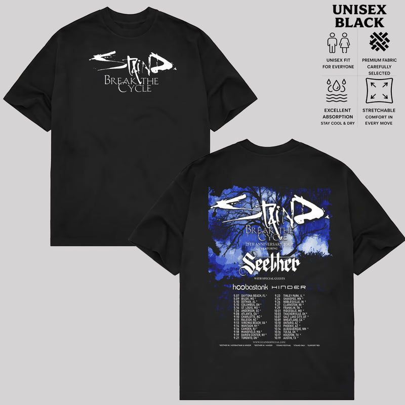 Music.Soul Camiseta Unissex Staind Banda Break The Cycle 25th Anniversary Tour Estampa Moderna Confortável Elegante C...