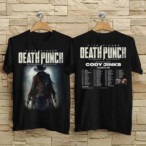 Music.Soul Camiseta Unissex Five Finger Death Punch 20th Anniversary Tour 2026 Estampa Metal Estilosa Confortável Pre...