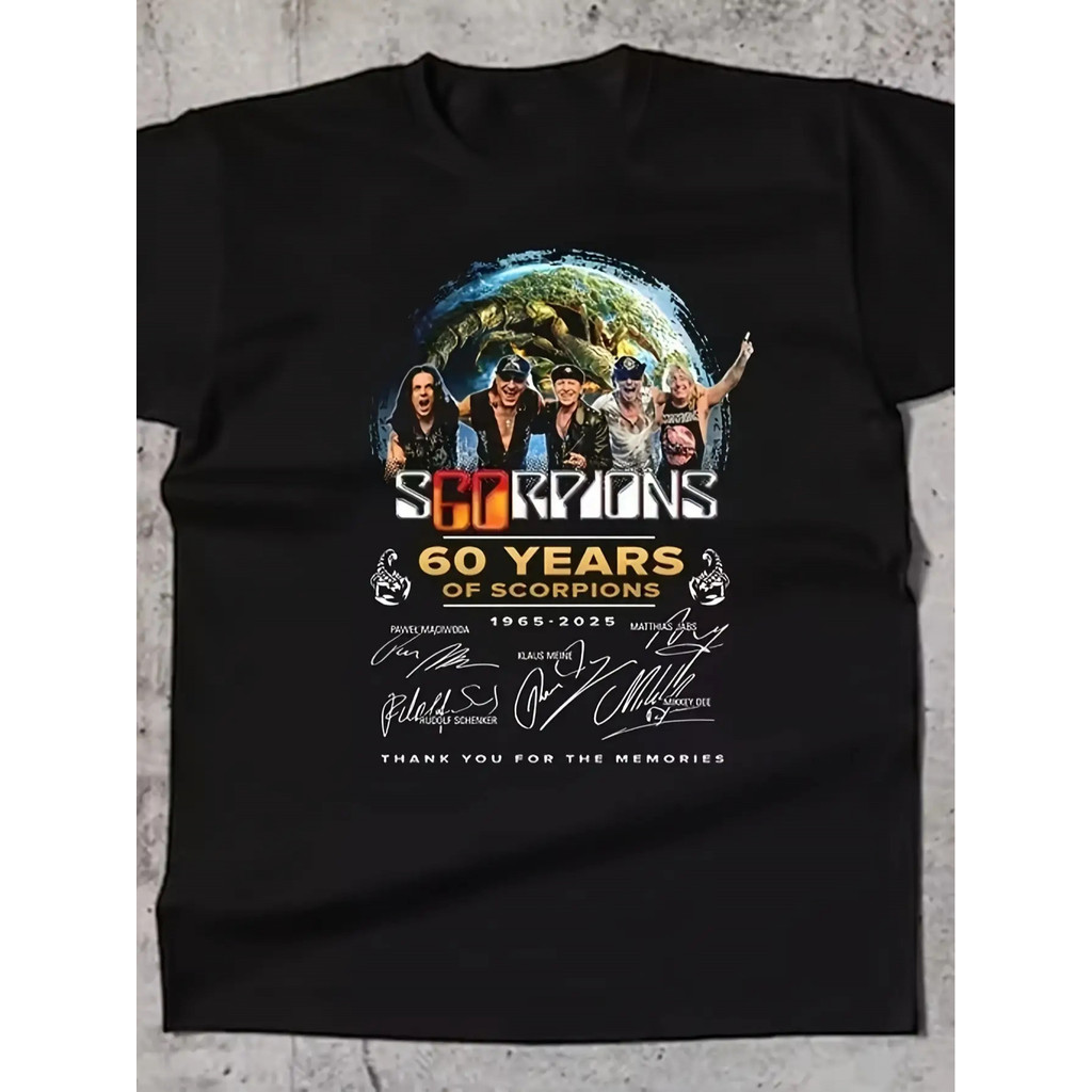Music.Soul Camiseta Unissex Scorpions 60th Anniversary 2025 Tour Band Member Vintage Dourado