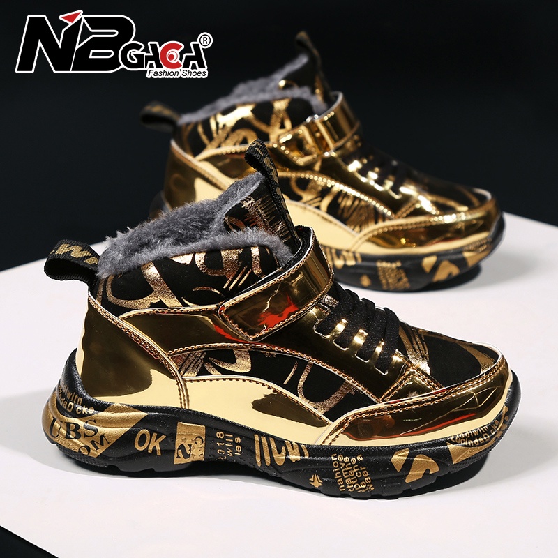 Winter children's shoes fashionable sports shoes outdoor warm cotton sports waterproof thick leather shoes