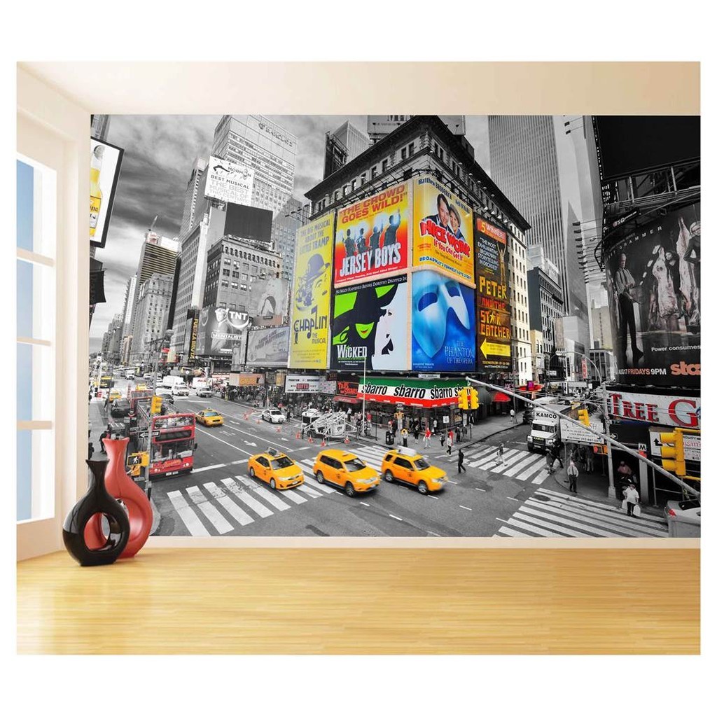 Adesivo de parede Cidade nova york ny times square preto e branco taxi papel de parede m² NCD 084
