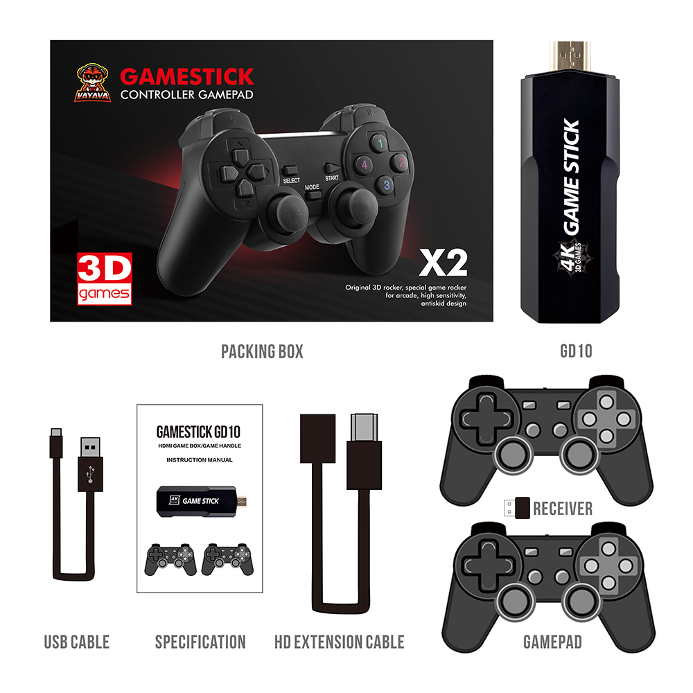 Bastão de Jogo Retro 128GB 4K Jogos Clássicos 2.4G Controladores Duplos Sem Fio Plug-and-Play Consola de Arcade de TV /