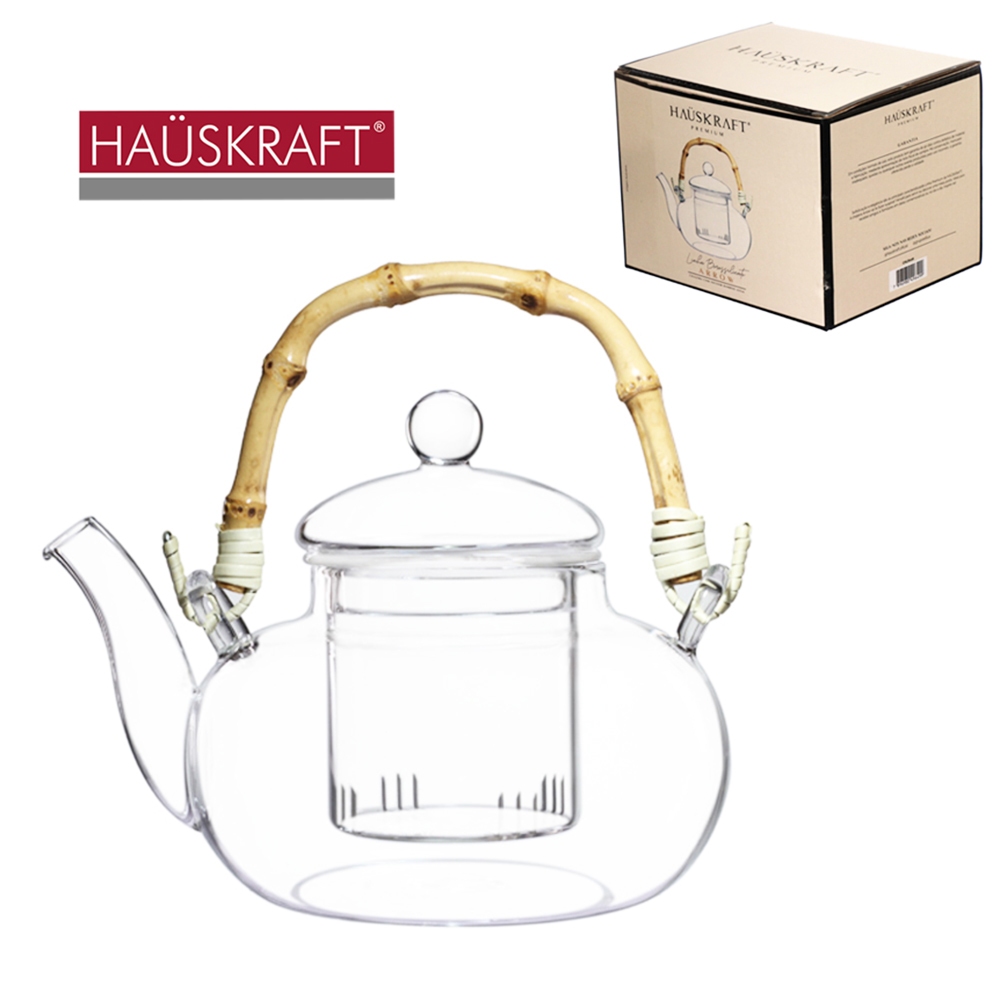 CHALEIRA DE VIDRO COM INFUSOR + ALCA BAMBU LINHA BOROSSILICATO ARROW HAUSKRAFT PREMIUM 600ML