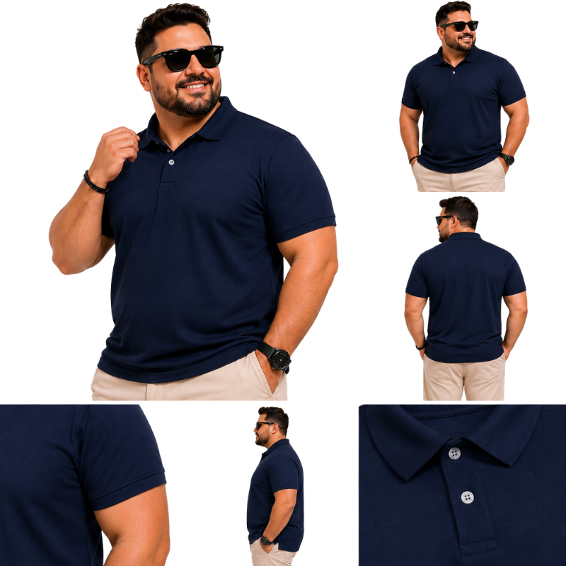 Camisa Polo Preta  Plus Size Premium Uniforme  Manga Curta Pronta Entrega