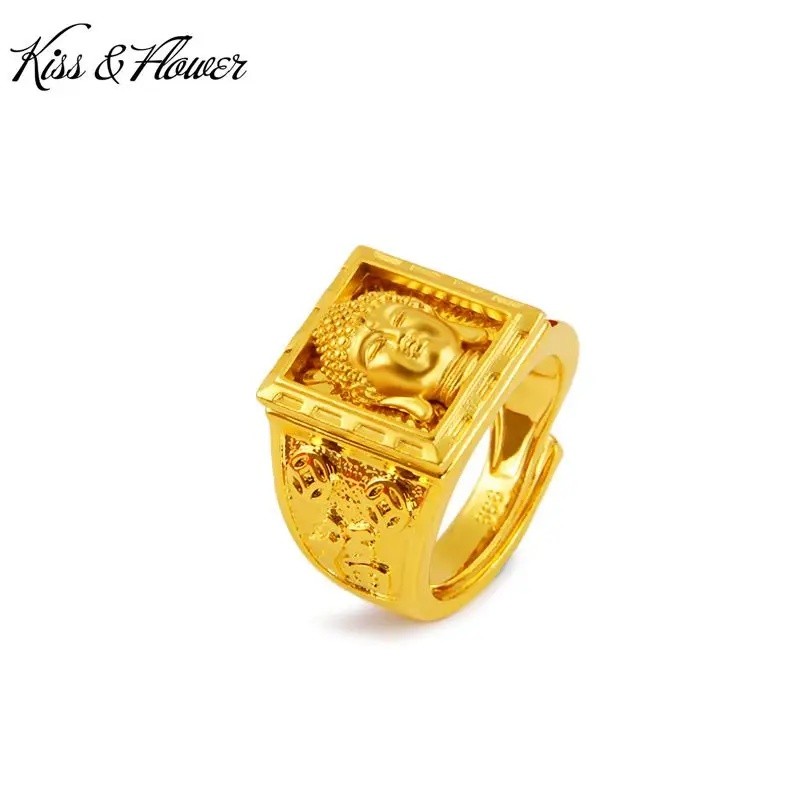 KISS & FLOWER RI172 Joias Finas Atacado Anel de Ouro 24KT FU Buda para Homens, Presente de Aniversário, Casamento, Natal