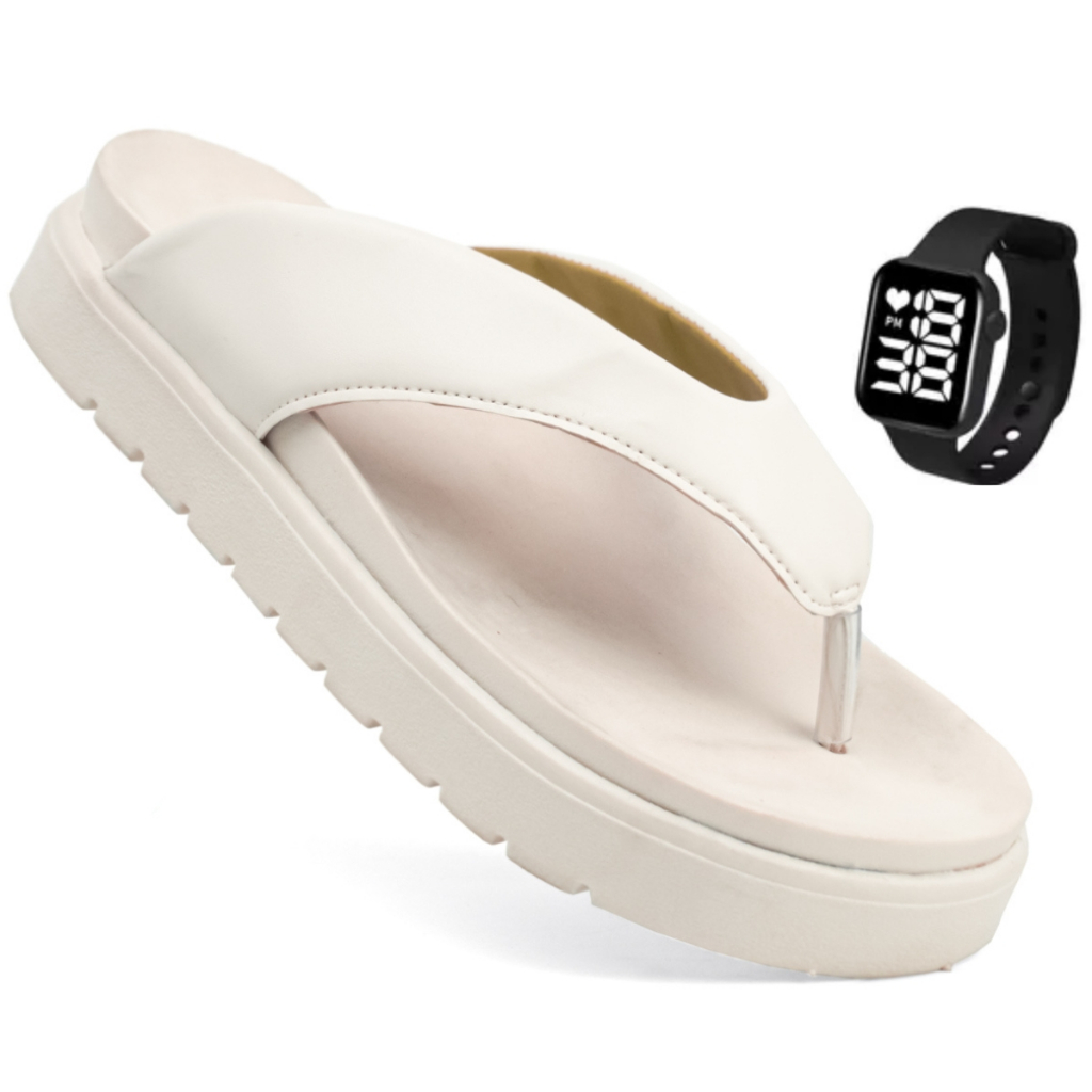 Sandalia Papete Feminina De Dedo Asa Delta Flat Moda Delicada Silenciosa Macia Confortável +Relógio