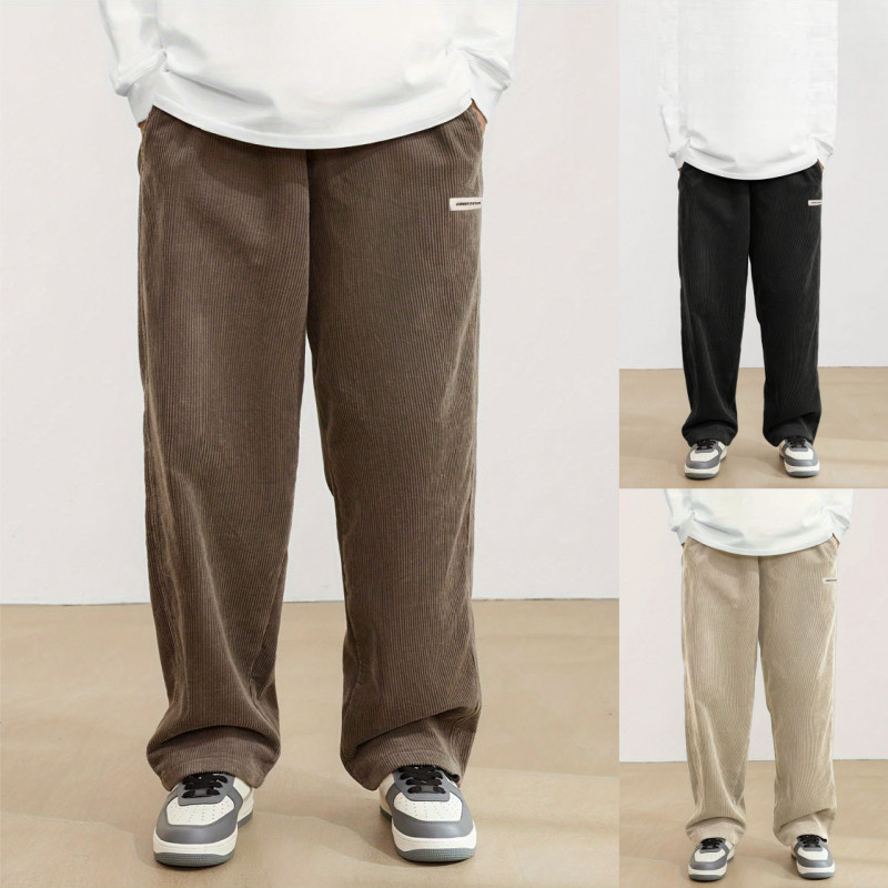 Calças Cargo Casuais de Corduroy Inspiradas no Streetwear para Homens com Bolsos Angulares VJAH