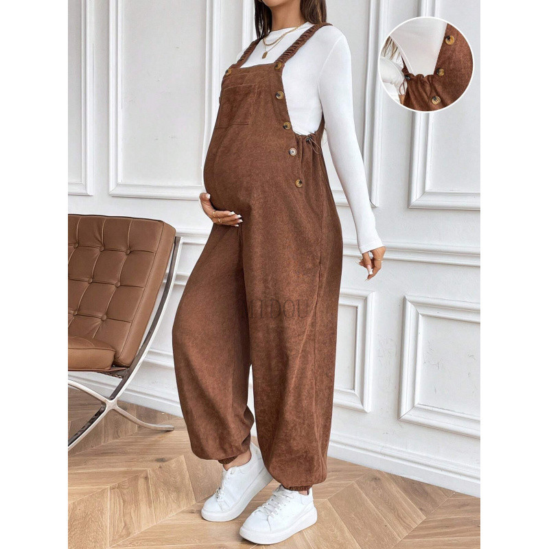 2025 Roupas de Maternidade Outono Inverno Calças para Mulheres Grávidas Cintura Ajustável moda solta Calças de Corduroy