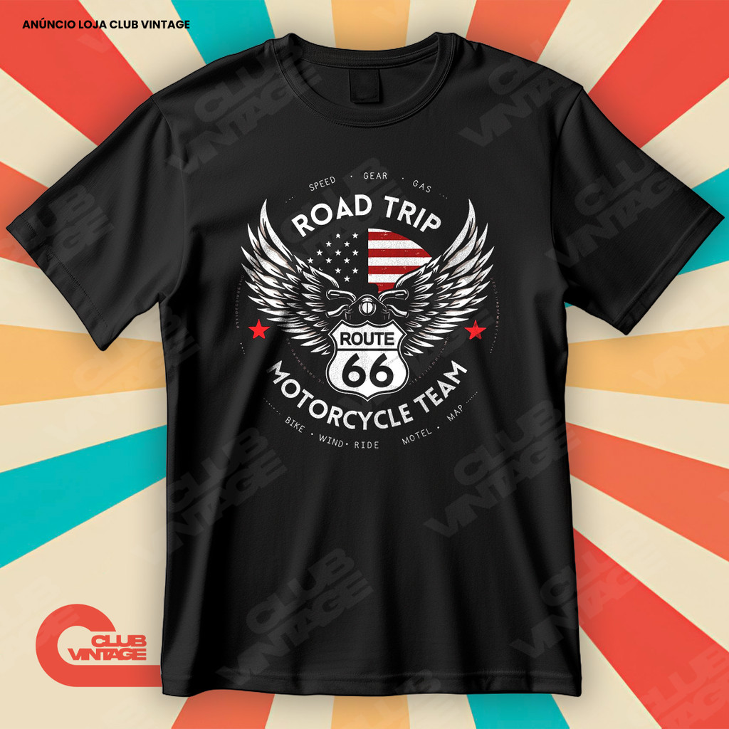 Camiseta Route 66 Road Trip Motorcycle Team Blusa Camisa Marcas 100% Algodão