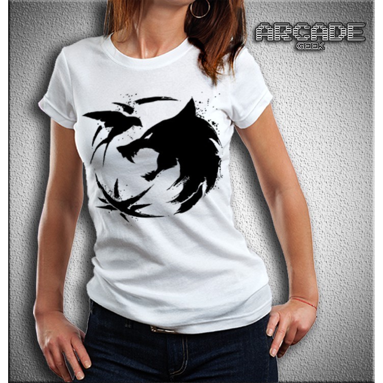 Camiseta The Witcher Logo Lobo Branco Simbolo
