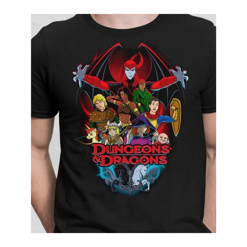 Camiseta D&D Logo Personagens Vermelho Branco Unissex Estampada Confortável Estilosa Moderna Casual