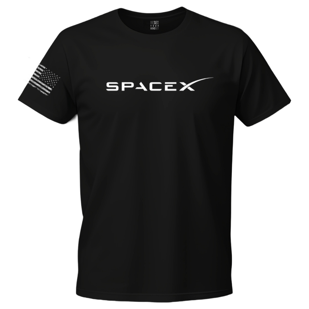 Camiseta SpaceX Masculina 100% Algodão Off White Logo Preto Estilo Minimalista